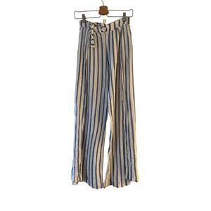 BECCA Getaway Swim Cover-Up Pants‎ Size M Blue Stripe Flyaway Tulip Split Side